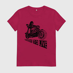 Женская футболка Байкер на мотоцикле - череп