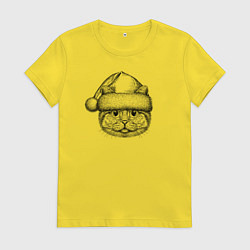 Футболка хлопковая женская Новогодний котяра, цвет: желтый