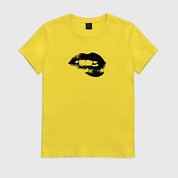 Футболка хлопковая женская Абстрактные губы, цвет: желтый