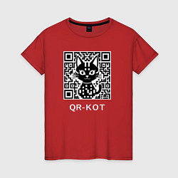 Футболка хлопковая женская QR-кот, цвет: красный