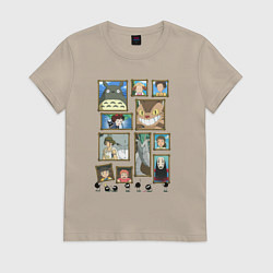 Футболка хлопковая женская Герои студии Ghibli, цвет: миндальный