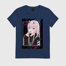 Футболка хлопковая женская Zero Two is darling, цвет: тёмно-синий