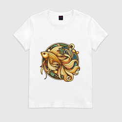 Футболка хлопковая женская Золотая рыбка исполняет желания, цвет: белый