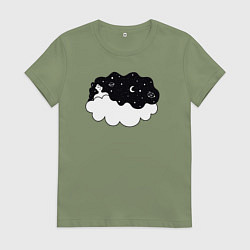 Футболка хлопковая женская Космическая девушка на облаке, цвет: авокадо