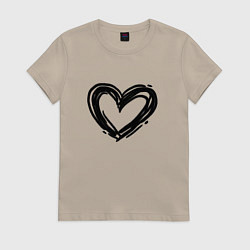 Футболка хлопковая женская Черное сердце, цвет: миндальный