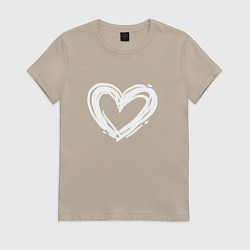 Футболка хлопковая женская Белое сердце, цвет: миндальный