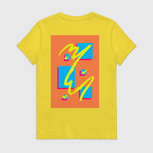 Женская футболка Оранжевый абстракт с желтой линией / Желтый – фото 2