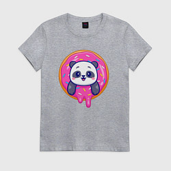 Футболка хлопковая женская Панда в пончике, цвет: меланж