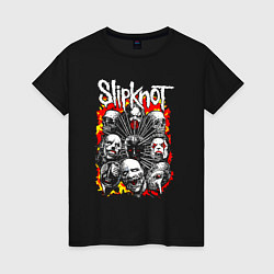 Футболка хлопковая женская Slipknot rock band, цвет: черный