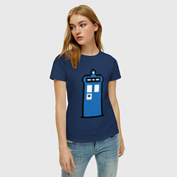 Футболка хлопковая женская Tardis pixels, цвет: тёмно-синий — фото 2