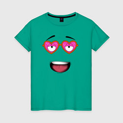 Футболка хлопковая женская Смаил в очках в виде сердец, цвет: зеленый