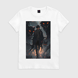 Футболка хлопковая женская Мэгуми Фусигуро арт Магическая битва, цвет: белый