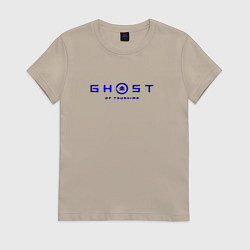 Футболка хлопковая женская Ghost of tsushima blue logo, цвет: миндальный