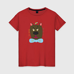 Футболка хлопковая женская Медведь с пчелой, цвет: красный