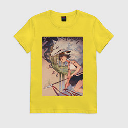 Футболка хлопковая женская Принцесса Мононоке - волк Моро, цвет: желтый