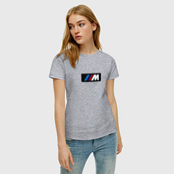 Футболка хлопковая женская BMW logo sport steel, цвет: меланж — фото 2