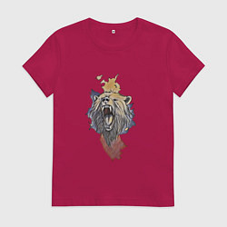 Футболка хлопковая женская Бурый, цвет: маджента