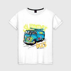 Футболка хлопковая женская Summer bus, цвет: белый
