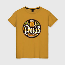 Футболка хлопковая женская Beer pub, цвет: горчичный