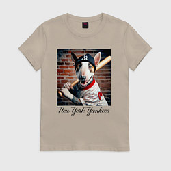 Футболка хлопковая женская Bull terrier - New York yankees baseball team, цвет: миндальный