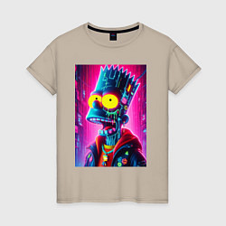 Футболка хлопковая женская Cyber Bart Simpson - neon glow ai art, цвет: миндальный