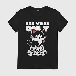 Футболка хлопковая женская Bad vibes only, цвет: черный