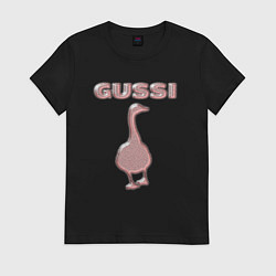 Футболка хлопковая женская Гусси - розовый металик, цвет: черный