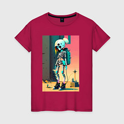 Футболка хлопковая женская Cyber skeleton from future - ai art fantasy, цвет: маджента