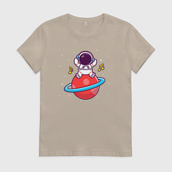 Футболка хлопковая женская Музыка на Сатурне, цвет: миндальный