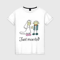 Футболка хлопковая женская Just married, цвет: белый