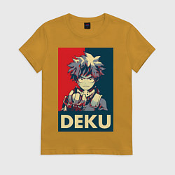 Футболка хлопковая женская Моя геройская академия Идзуку Мидория герой, цвет: горчичный