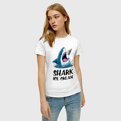 Футболка хлопковая женская Shark ice cream - ai art, цвет: белый — фото 2