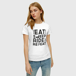 Футболка хлопковая женская Eat sleep ride repeat, цвет: белый — фото 2