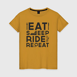 Футболка хлопковая женская Eat sleep ride repeat, цвет: горчичный