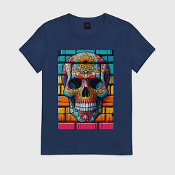 Футболка хлопковая женская Череп - граффити от нейросети, цвет: тёмно-синий