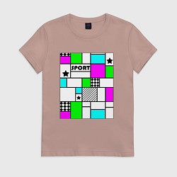 Футболка хлопковая женская Спортивный абстрактный яркий летний, цвет: пыльно-розовый