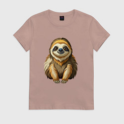 Футболка хлопковая женская Портрет ленивца, цвет: пыльно-розовый