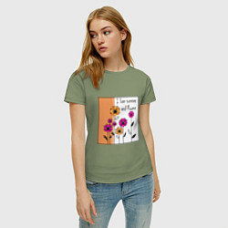 Футболка хлопковая женская Люблю лето и цветы, цвет: авокадо — фото 2