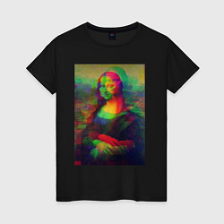 Футболка хлопковая женская Мона Лиза с глюками, цвет: черный
