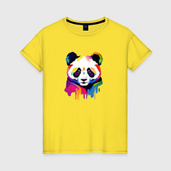 Футболка хлопковая женская Яркий портрет панды, цвет: желтый