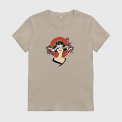 Футболка хлопковая женская Японка - ятокиса ятосука, цвет: миндальный