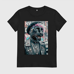 Футболка хлопковая женская Чувак модная пантера из Нью-Йорка, цвет: черный