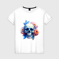 Женская футболка Акварельный череп в цветах