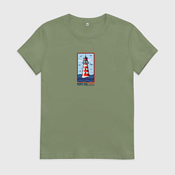 Футболка хлопковая женская Маяк среди волн, цвет: авокадо