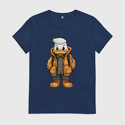 Футболка хлопковая женская Утёнок в тёплой куртке, цвет: тёмно-синий
