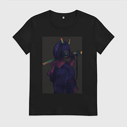 Футболка хлопковая женская Аниме девушка в маске с мечом, цвет: черный