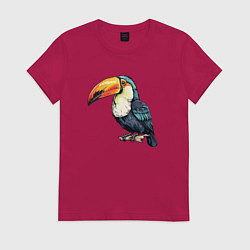 Футболка хлопковая женская Яркий тукан на ветке, цвет: маджента