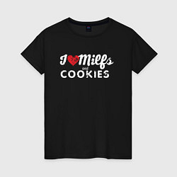 Футболка хлопковая женская Milf and cookies милфа, цвет: черный