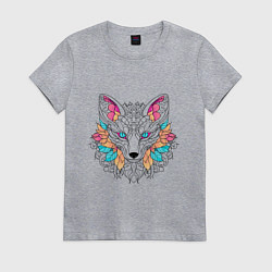 Футболка хлопковая женская Лиса раскраска, цвет: меланж