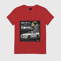 Футболка хлопковая женская Nissan Skyline годзила, цвет: красный